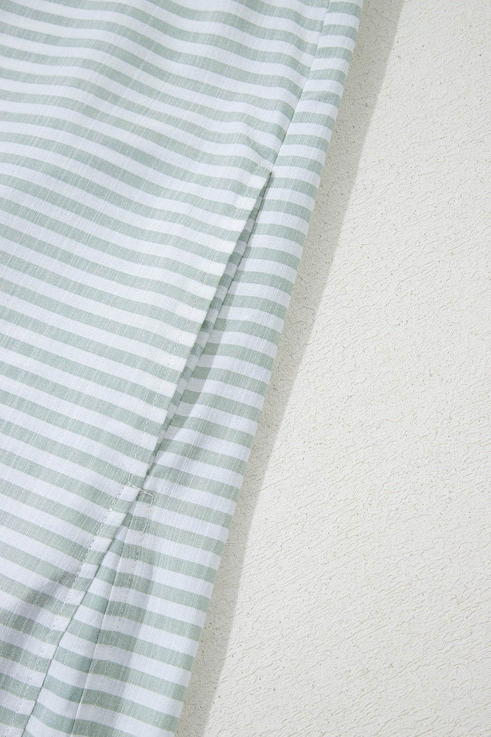 Striped Johnny Collar Long Sleeve Mini Shirt Dress.