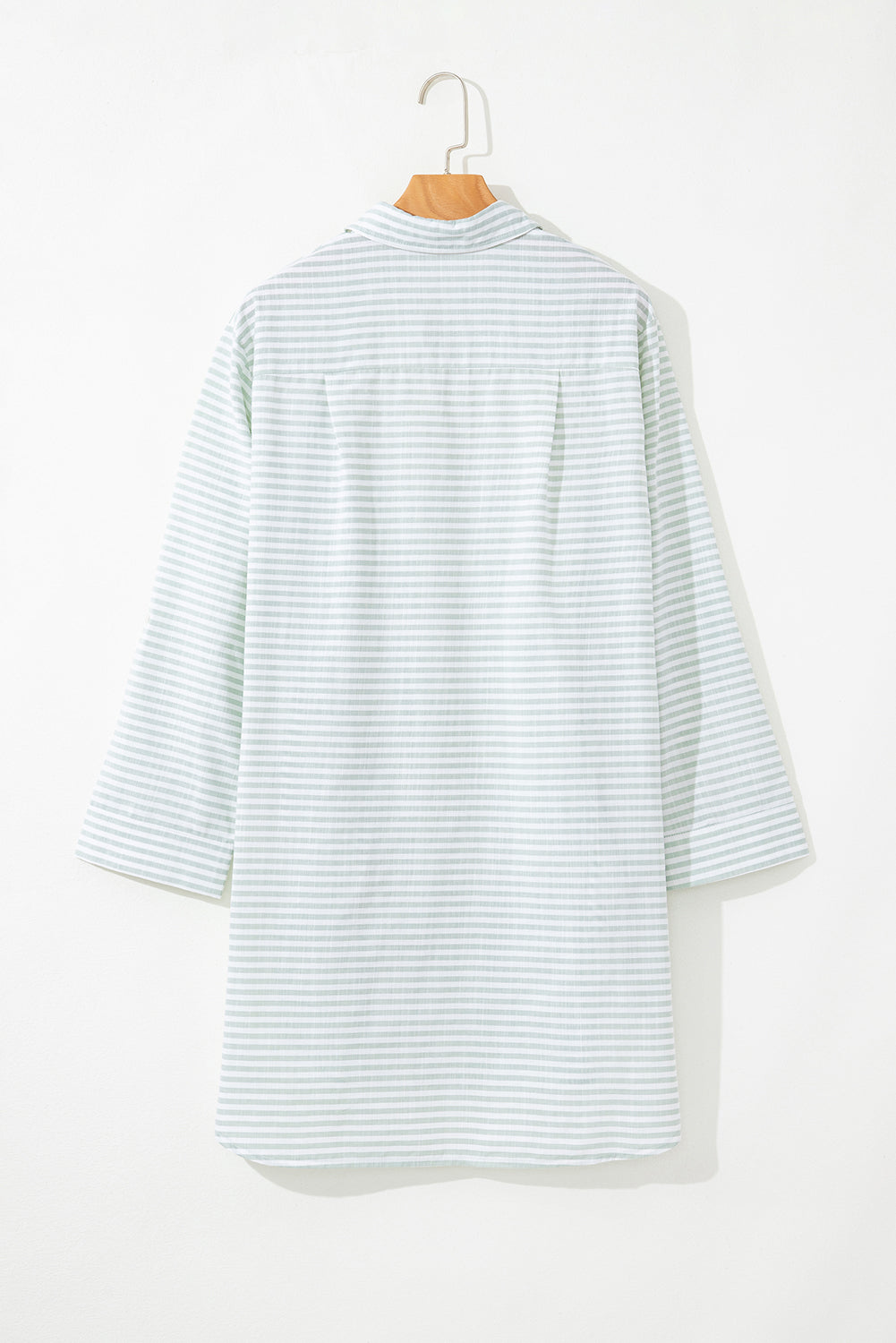 Striped Johnny Collar Long Sleeve Mini Shirt Dress.