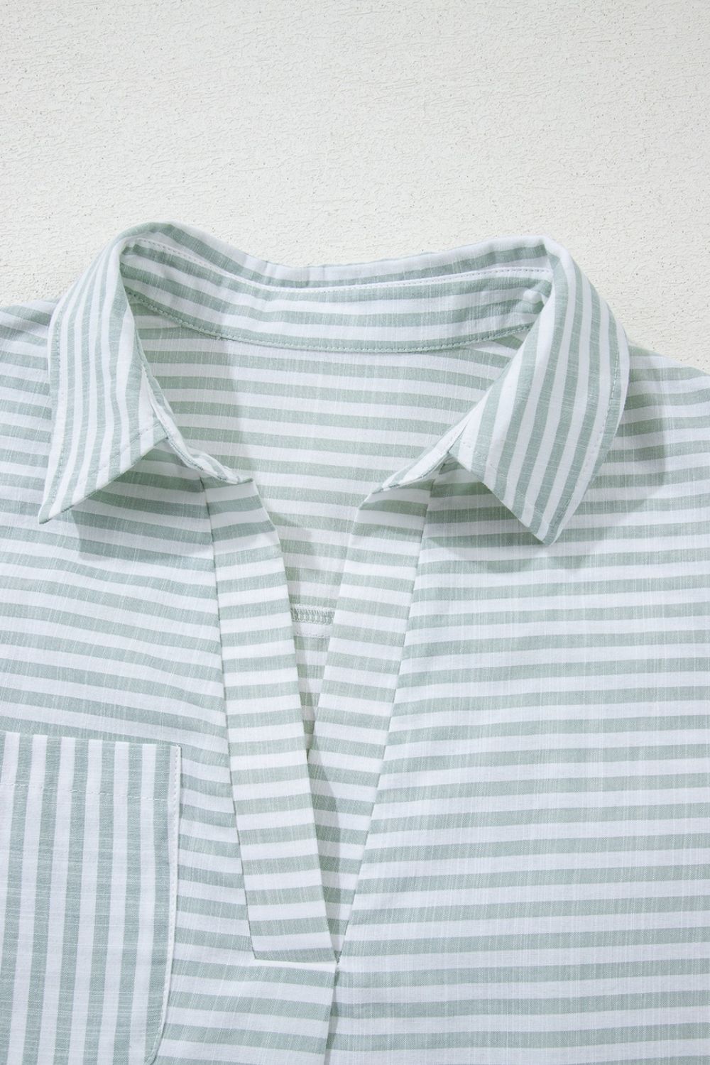 Striped Johnny Collar Long Sleeve Mini Shirt Dress.