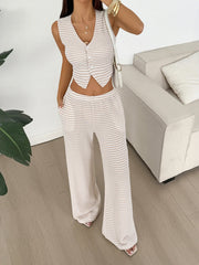 Striped Knit Vest and Pants Two-Piece Set.