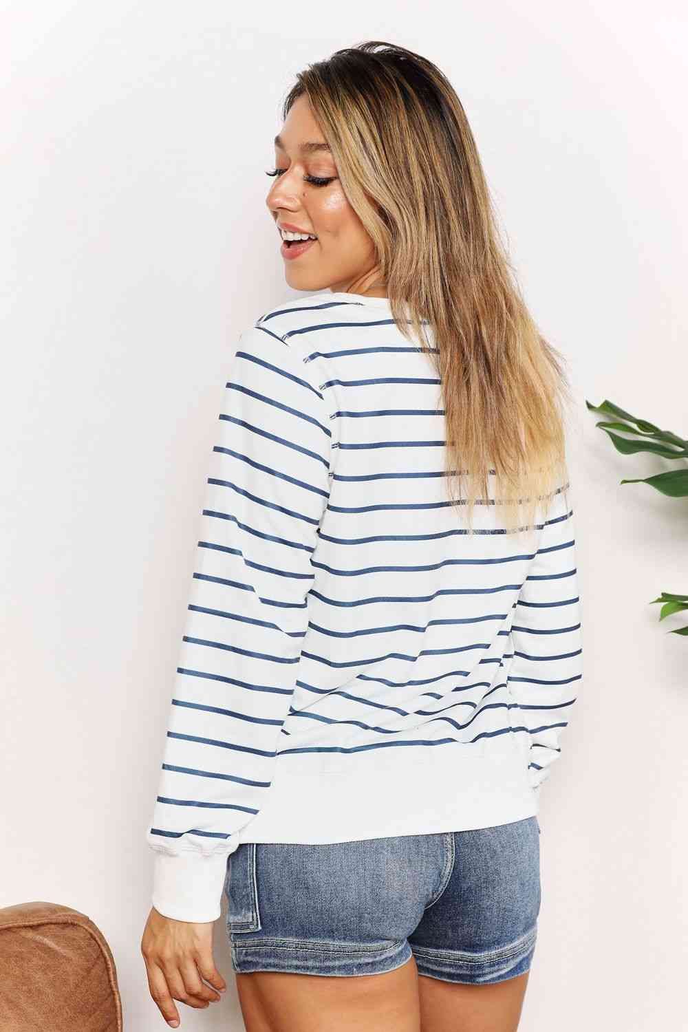 Double Take Striped Long Sleeve Round Neck Top.