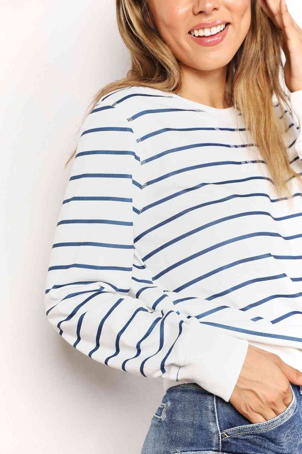 Double Take Striped Long Sleeve Round Neck Top.