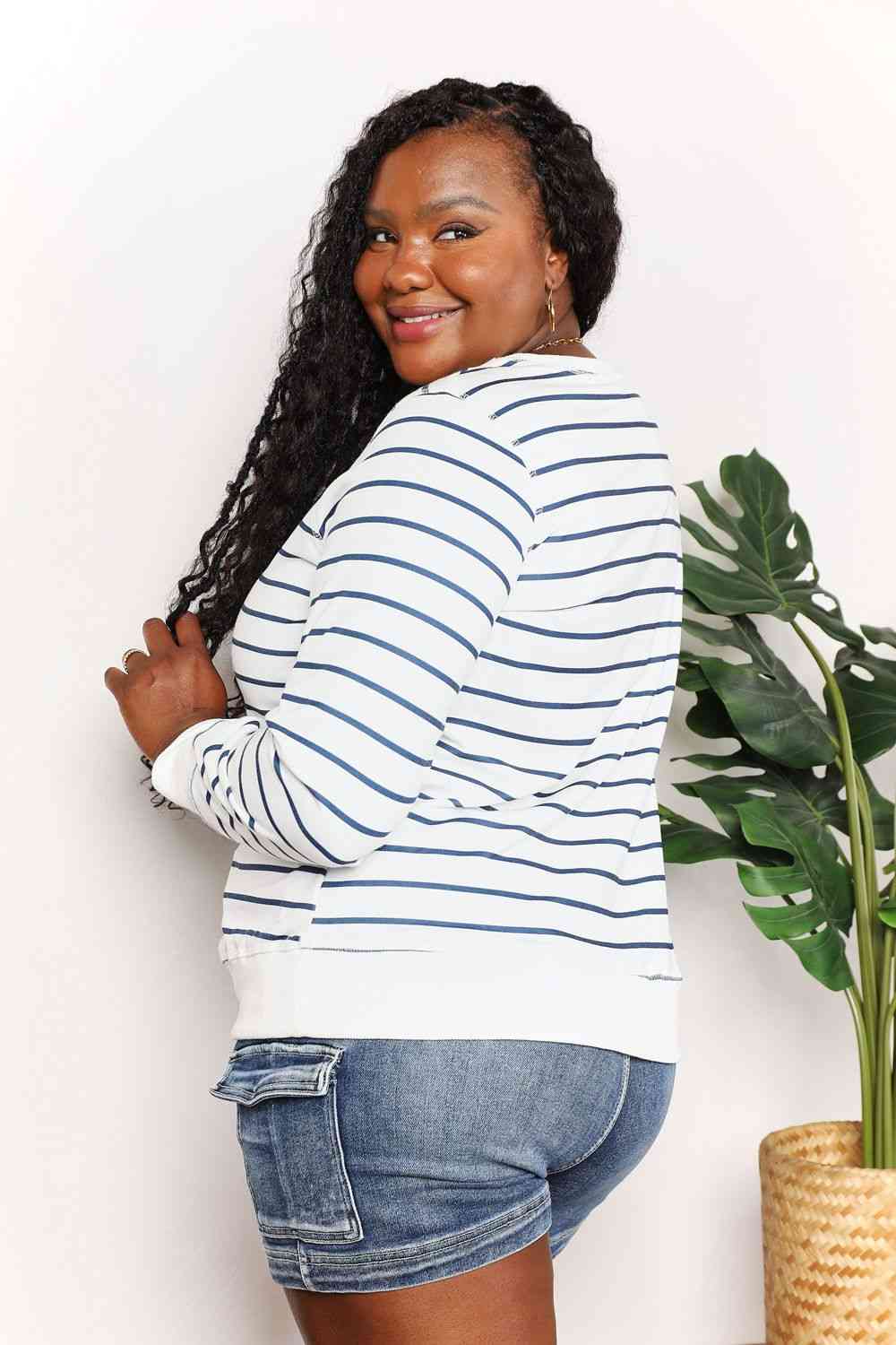 Double Take Striped Long Sleeve Round Neck Top.