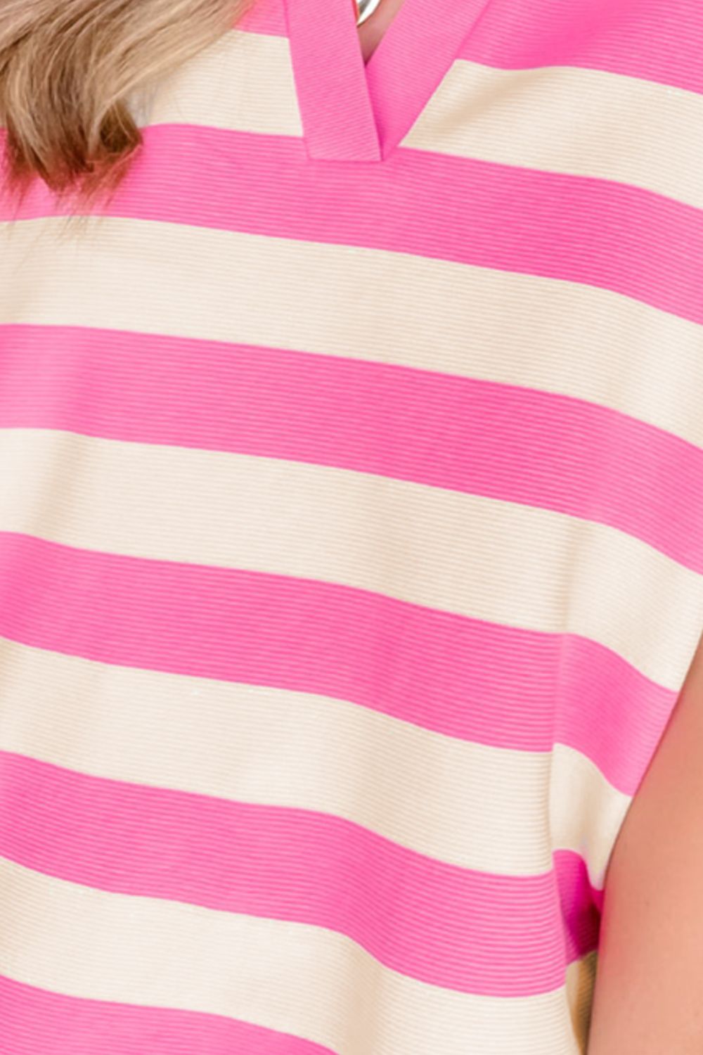 Striped Notched Cap Sleeve Blouse.