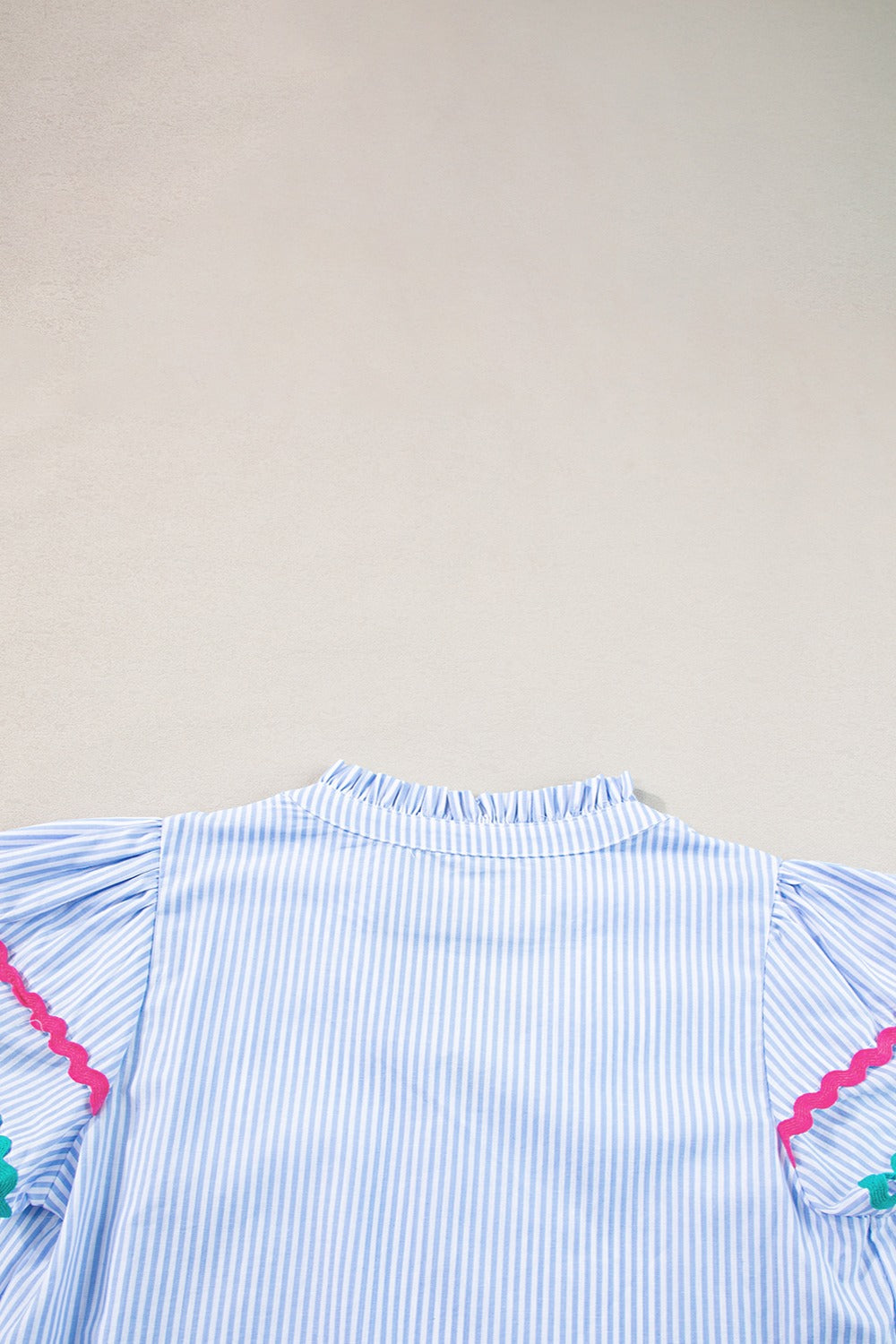 Striped Notched Short Sleeve Blouse.
