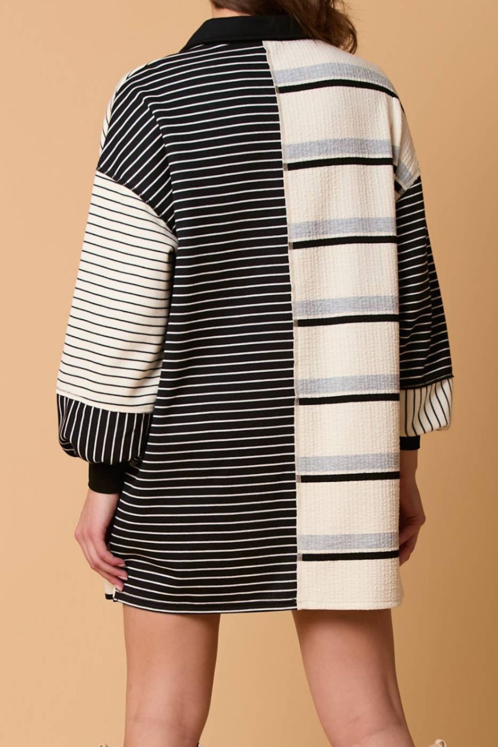 Striped Patchwork Long Sleeve Mini Dress.