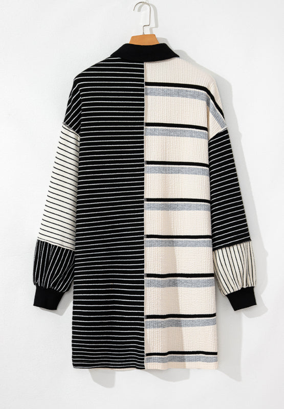 Striped Patchwork Long Sleeve Mini Dress.