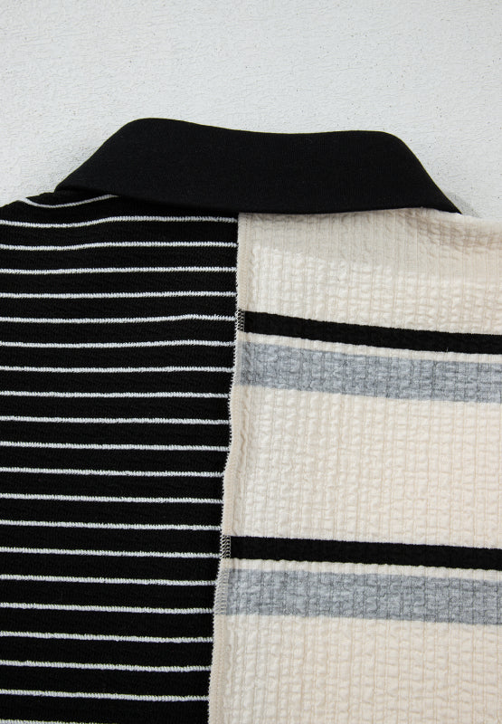 Striped Patchwork Long Sleeve Mini Dress.