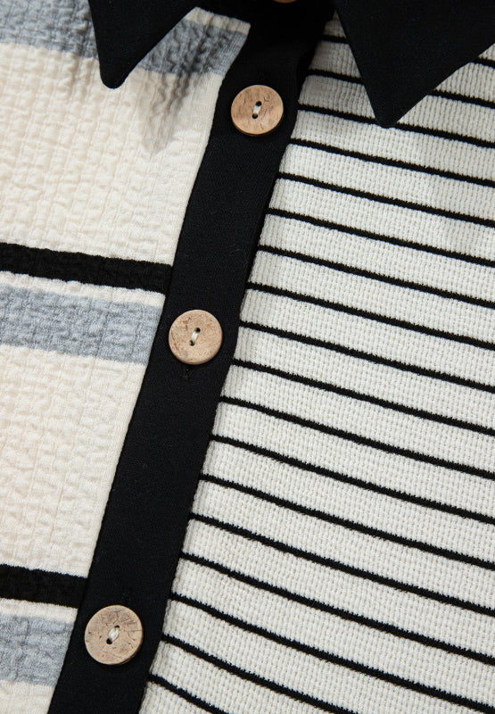 Striped Patchwork Long Sleeve Mini Dress.