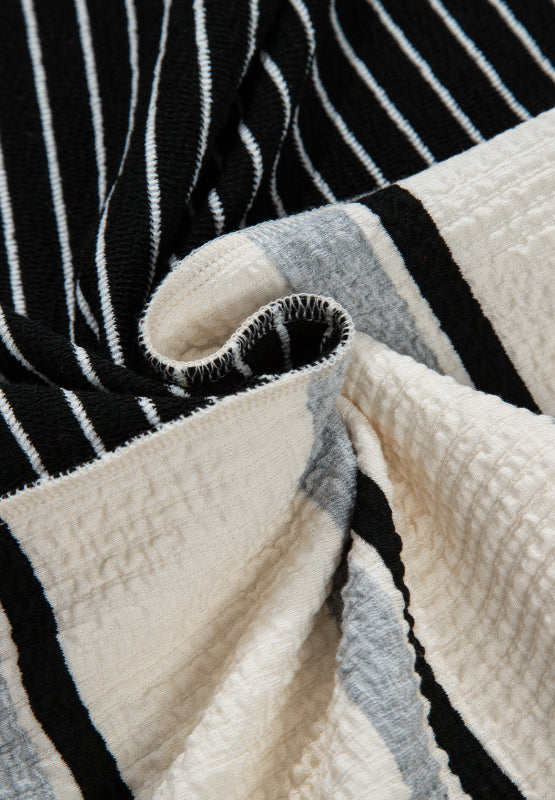 Striped Patchwork Long Sleeve Mini Dress.