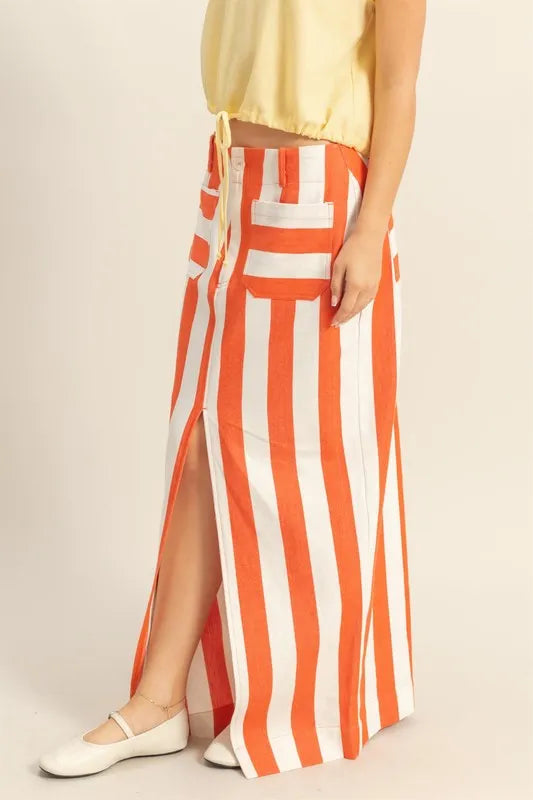HYFVE Striped Pocket Detail Maxi Skirt.