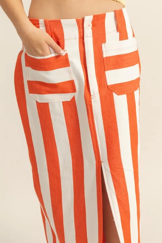HYFVE Striped Pocket Detail Maxi Skirt.