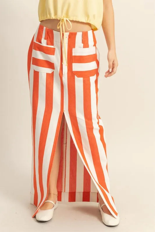 HYFVE Striped Pocket Detail Maxi Skirt.