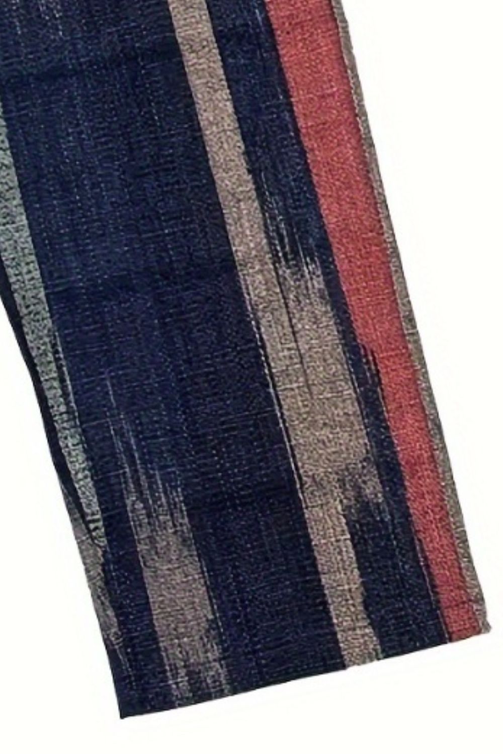 Striped pocketed elastic waist pants, opaque.