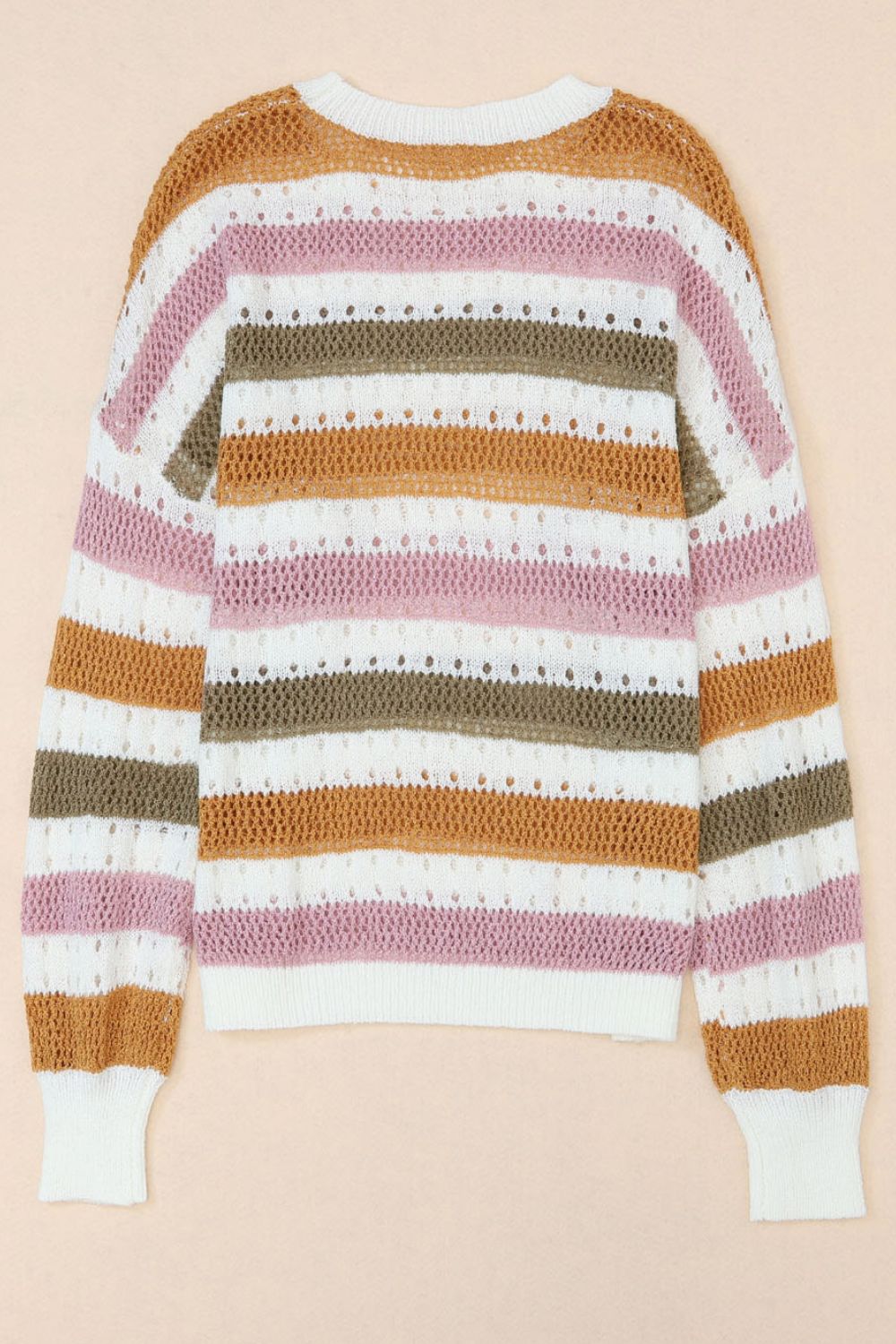 Striped Round Neck Hollowed Sweater.