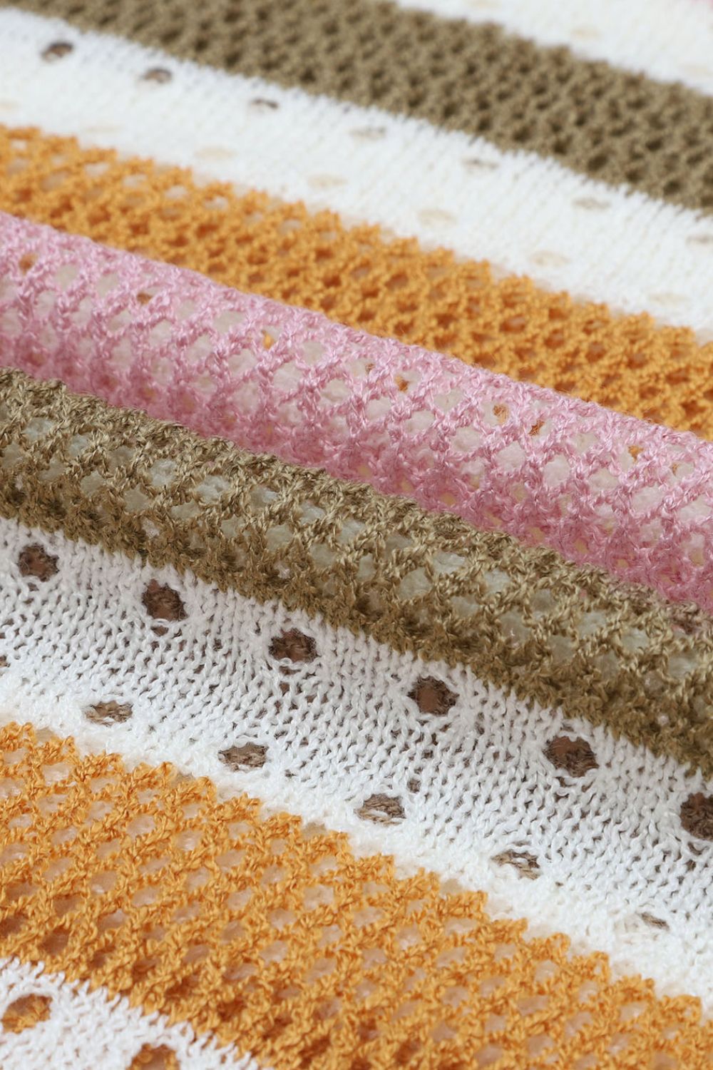 Striped Round Neck Hollowed Sweater.