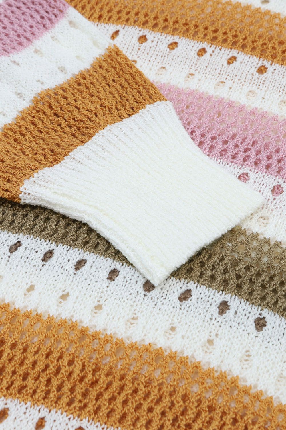 Striped Round Neck Hollowed Sweater.
