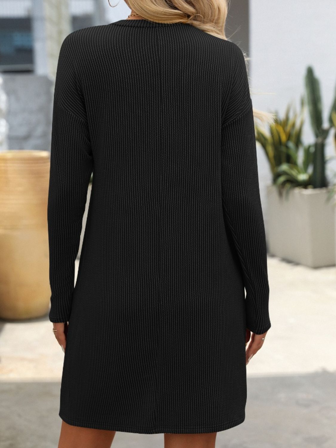 Mandy Striped Round Neck Long Sleeve Mini Dress.
