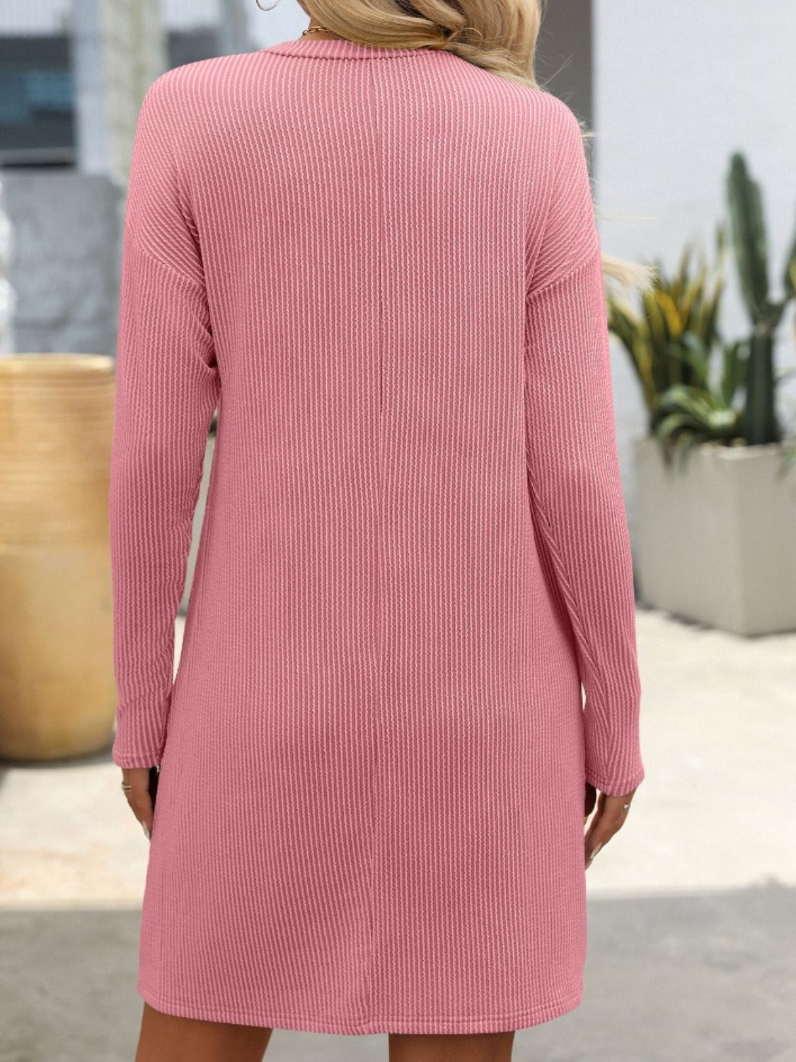 Mandy Striped Round Neck Long Sleeve Mini Dress.