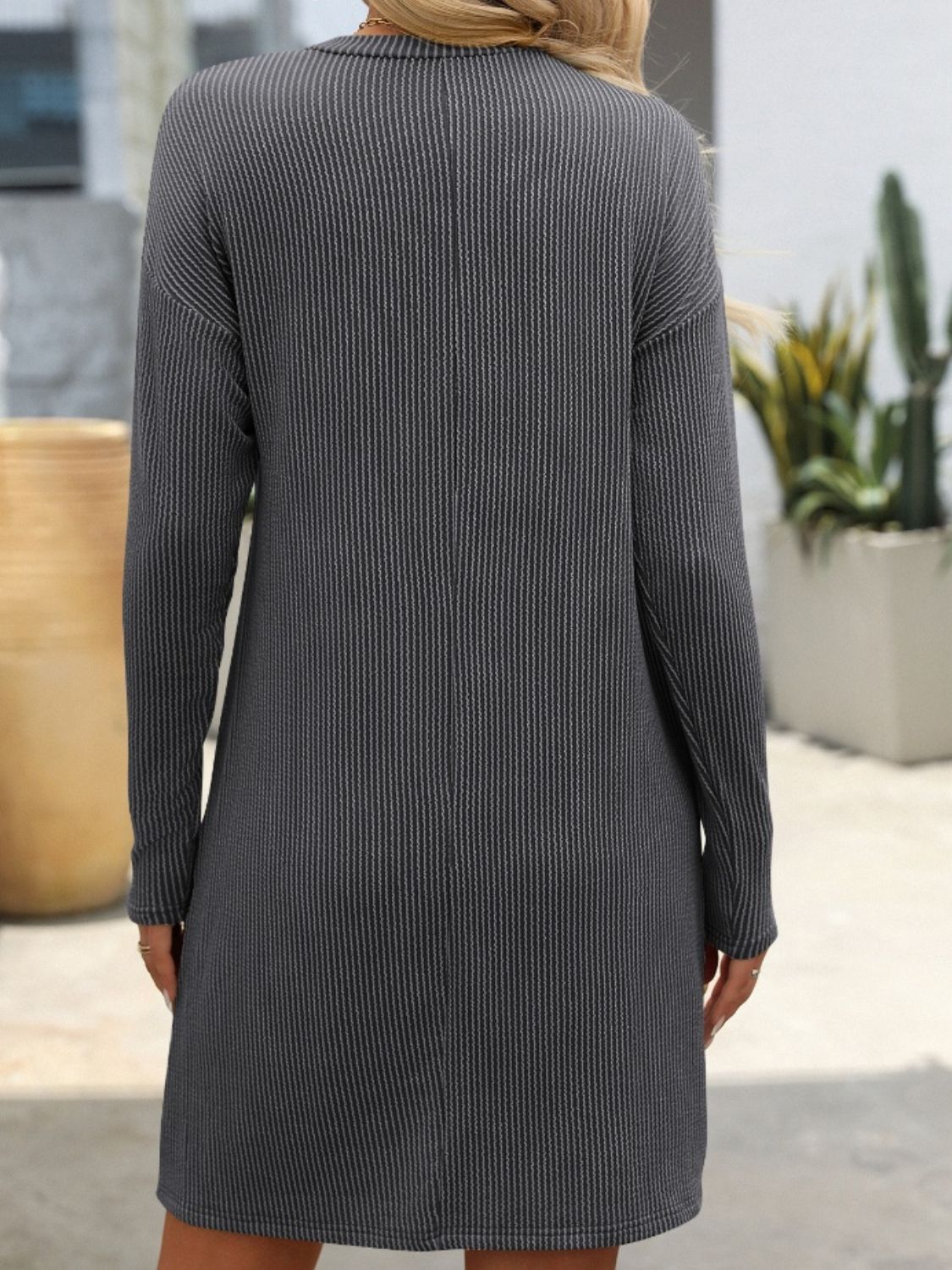 Mandy Striped Round Neck Long Sleeve Mini Dress.