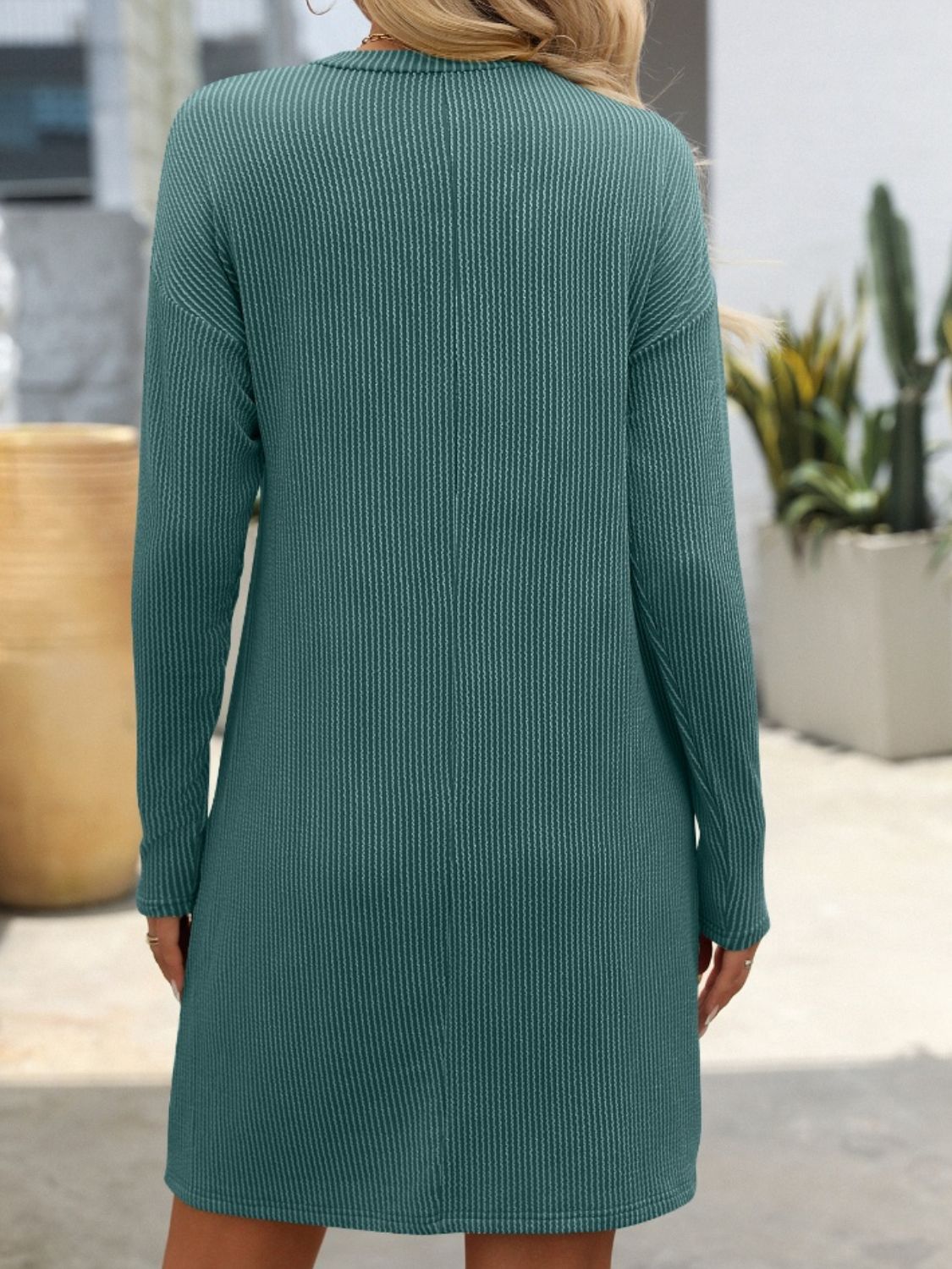 Mandy Striped Round Neck Long Sleeve Mini Dress.