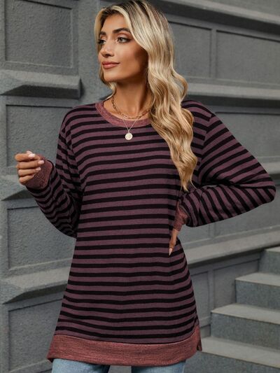 Striped Round Neck Long Sleeve T-Shirt