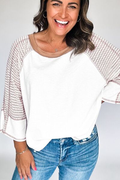 Striped Round Neck Raglan Sleeve Top.