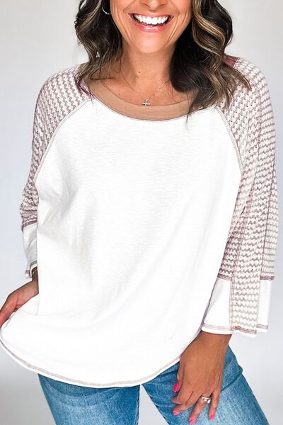 Striped Round Neck Raglan Sleeve Top.