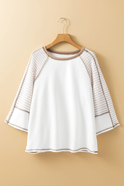 Striped Round Neck Raglan Sleeve Top.