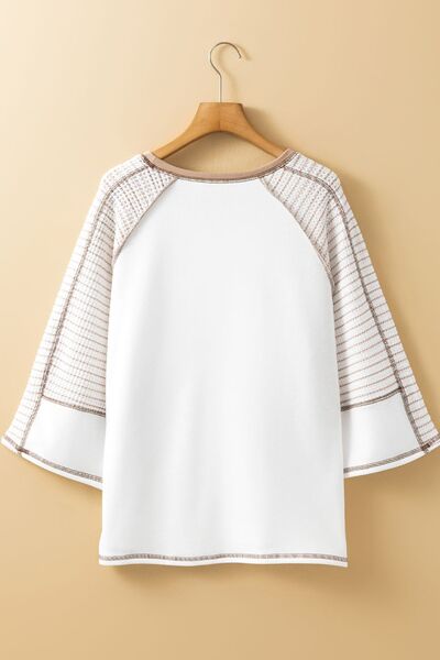 Striped Round Neck Raglan Sleeve Top.
