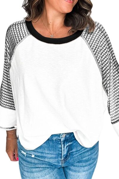 Striped Round Neck Raglan Sleeve Top.