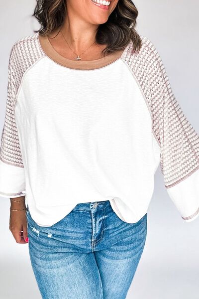 Striped Round Neck Raglan Sleeve Top.