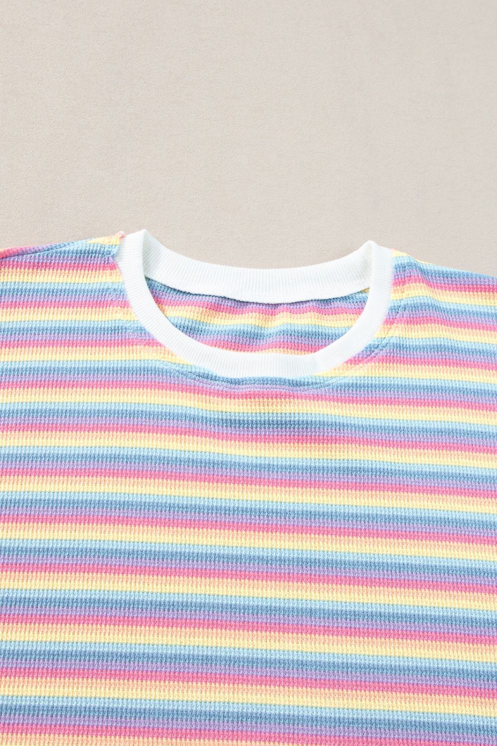 Striped Round Neck Short Sleeve Top and Pants Set.