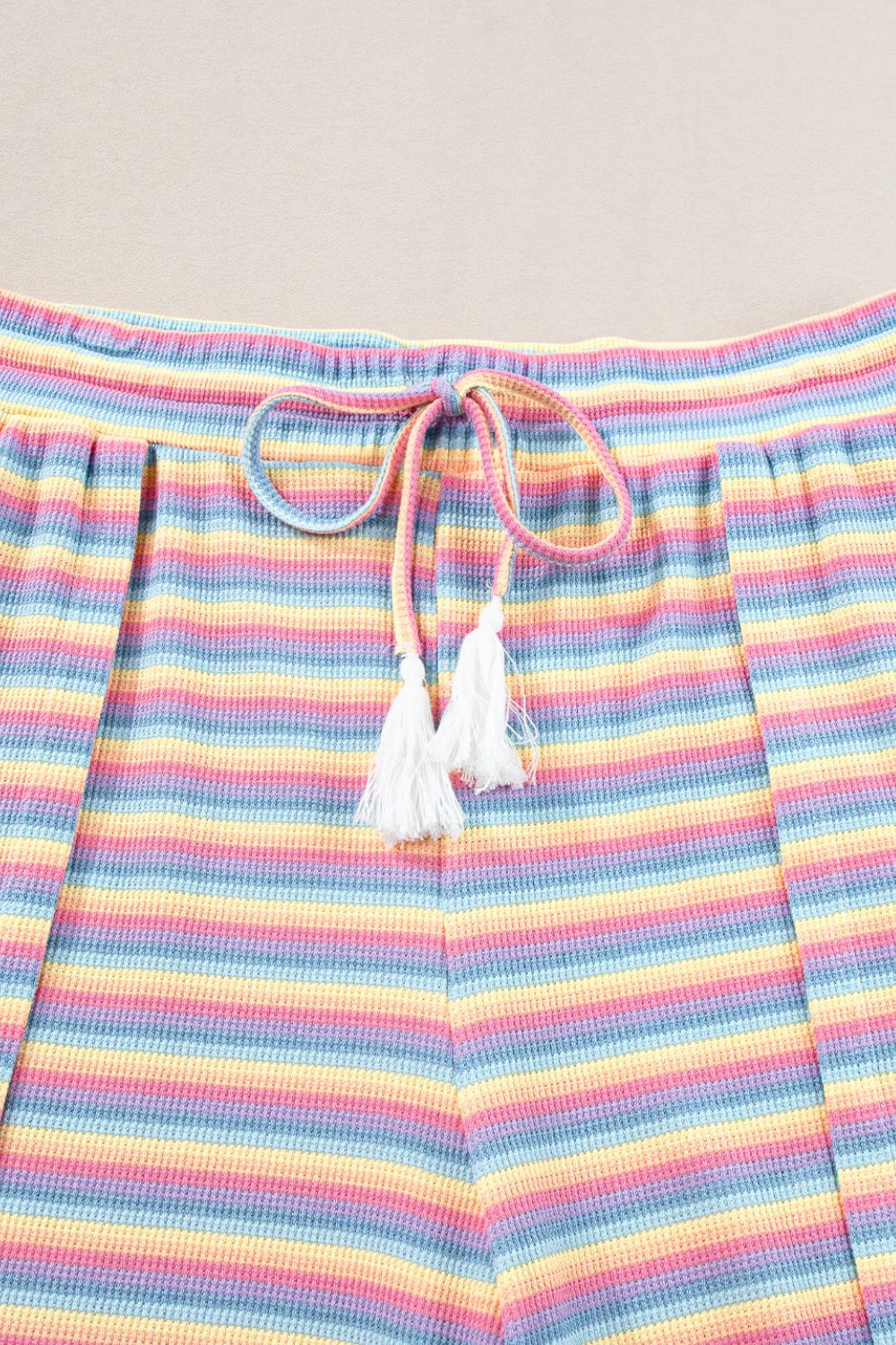 Striped Round Neck Short Sleeve Top and Pants Set.