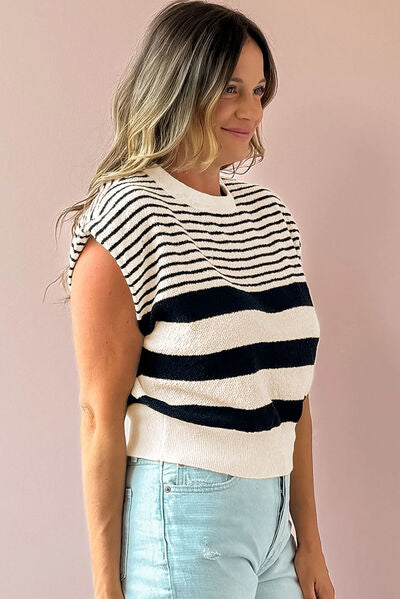 Striped Round Neck Sweater Vest.