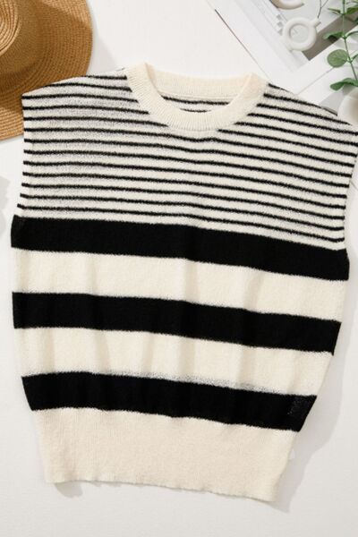 Striped Round Neck Sweater Vest.