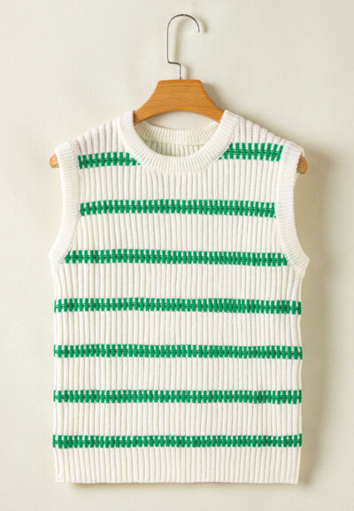 Striped Round Neck Sweater Vest.