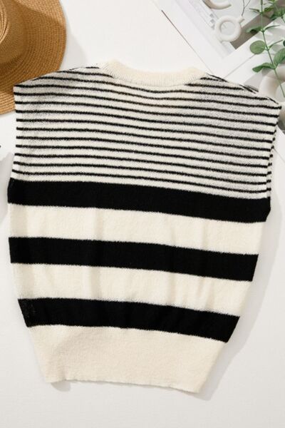 Striped Round Neck Sweater Vest.