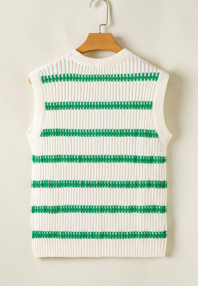 Striped Round Neck Sweater Vest.