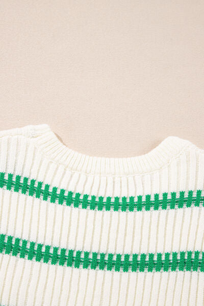 Striped Round Neck Sweater Vest.