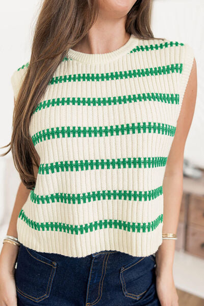 Striped Round Neck Sweater Vest.