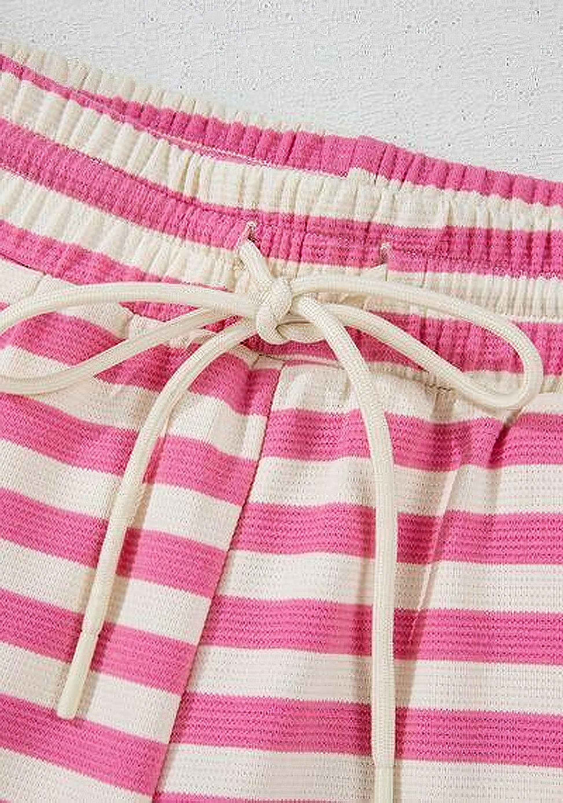 Women's striped round neck t-shirt and drawstring shorts set