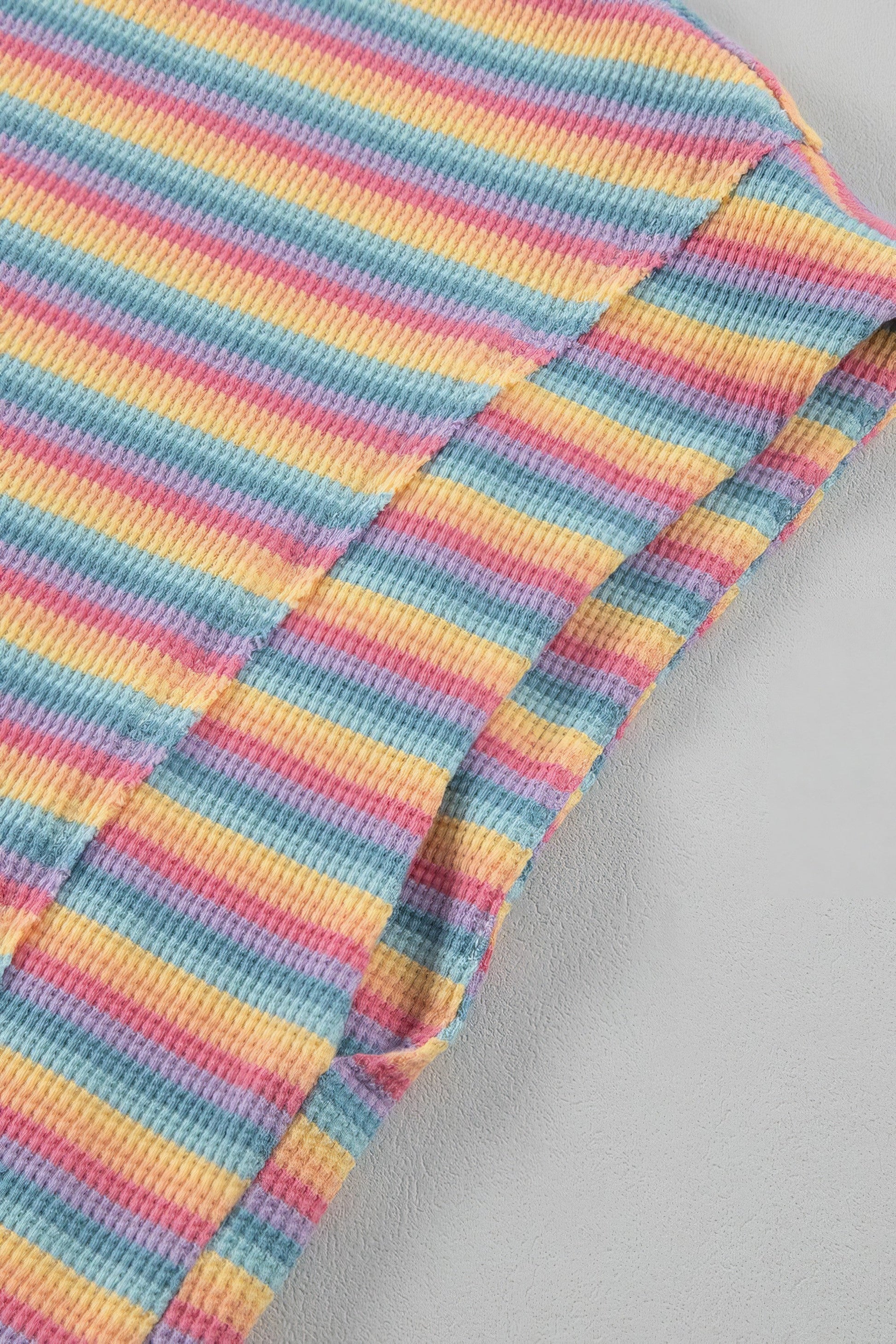 Women's striped round neck top and shorts set with drawstring