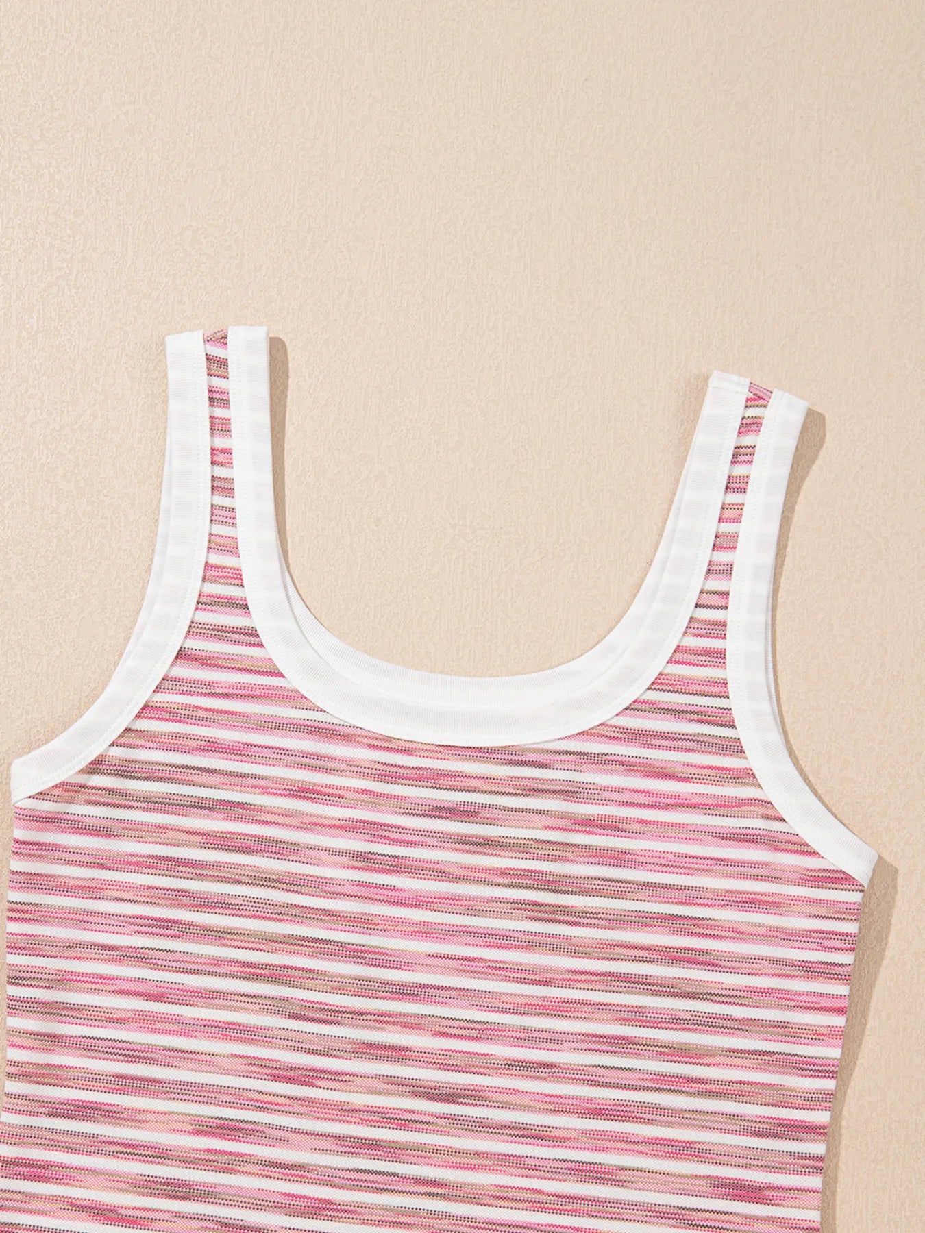 Striped scoop neck tank top, slightly stretchy.