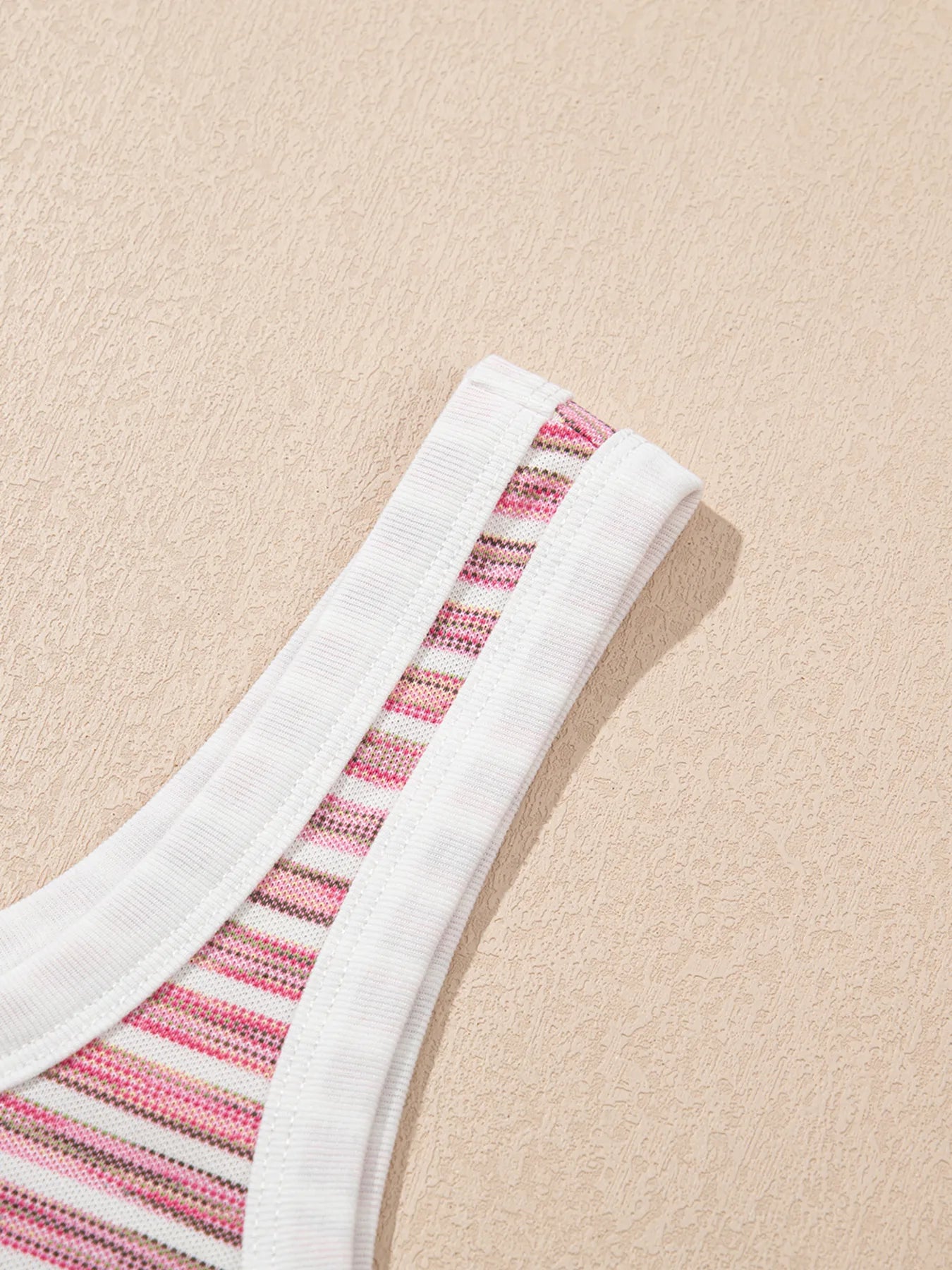 Striped scoop neck tank top, slightly stretchy.