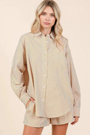 striped shirt and shorts set coordinated chic, stylish women's two-piece outfit, versatile summer fashion, comfortable striped set, perfect for a put-together casual look