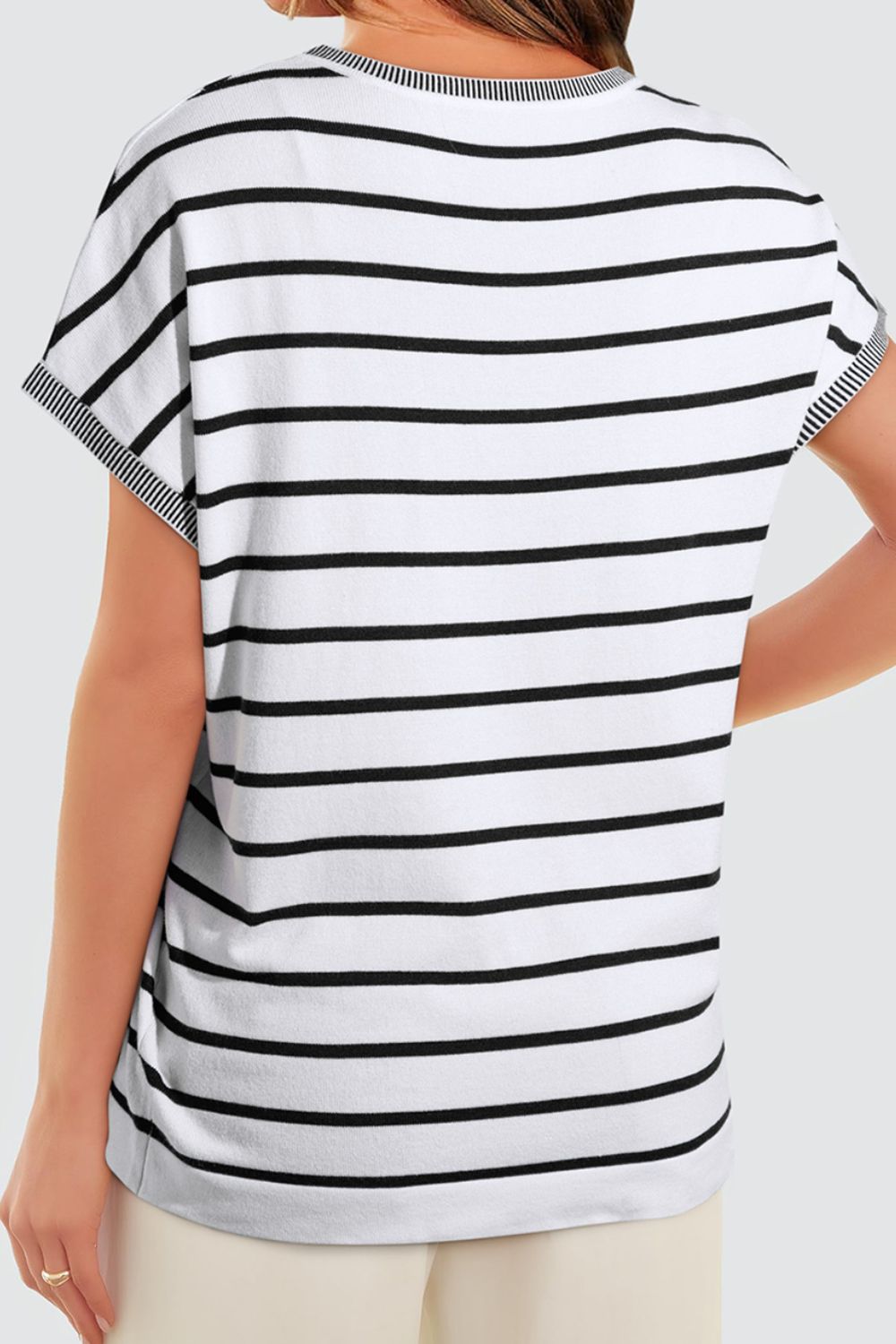 Striped Short Sleeve Knit Top.