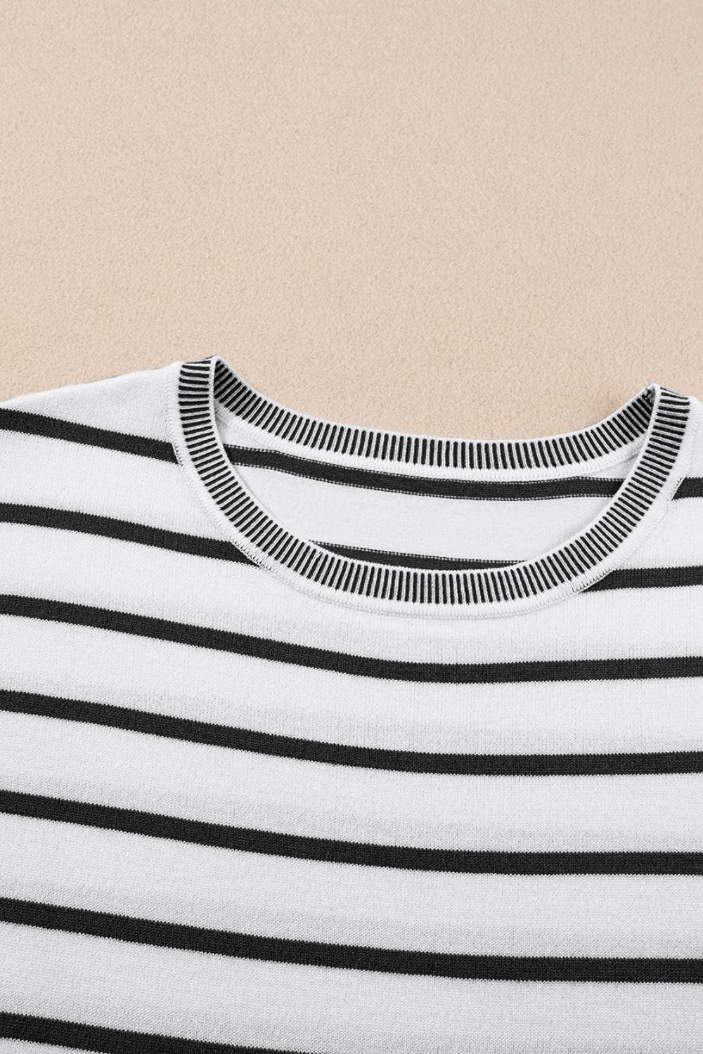 Striped Short Sleeve Knit Top.