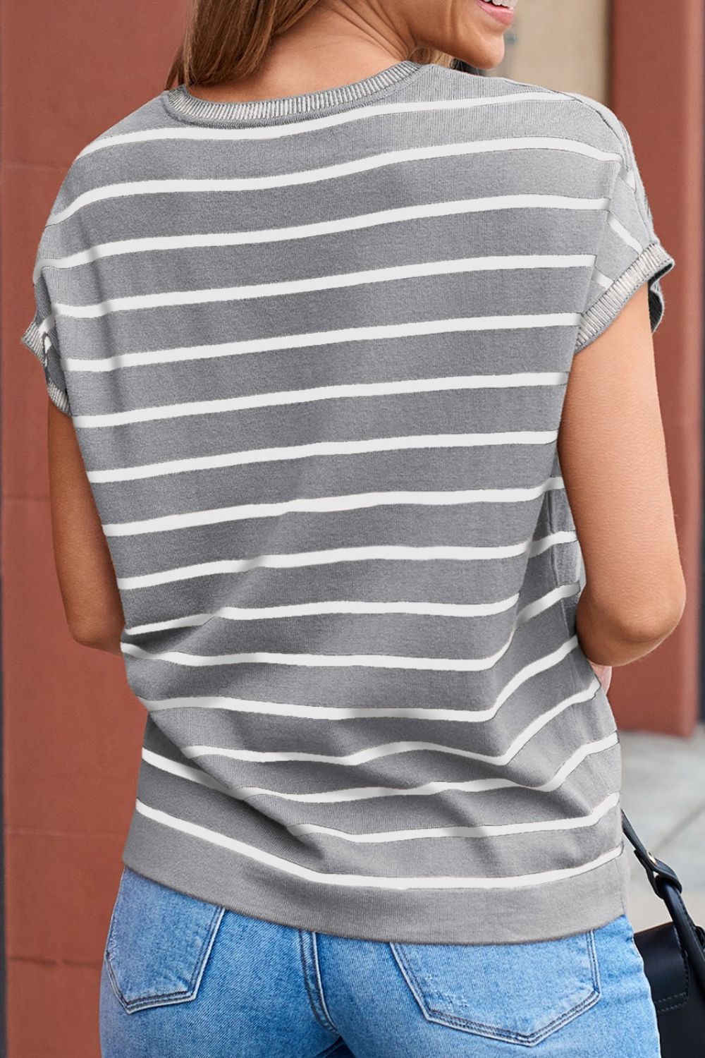 Striped Short Sleeve Knit Top.