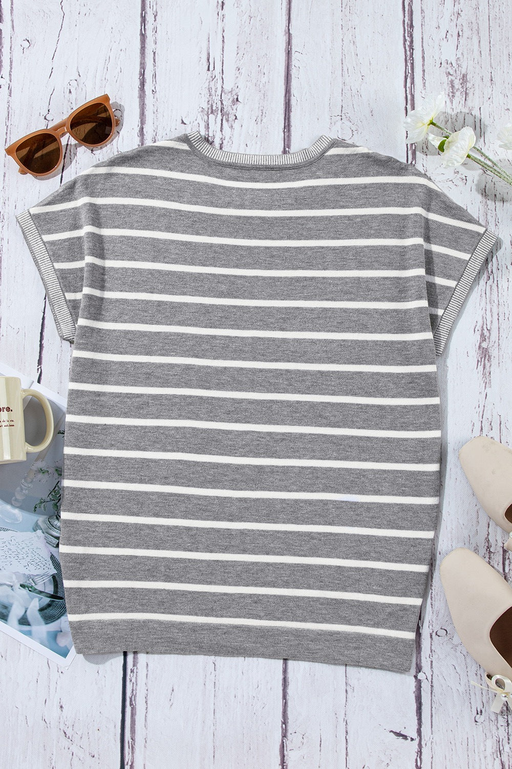 Striped Short Sleeve Knit Top.